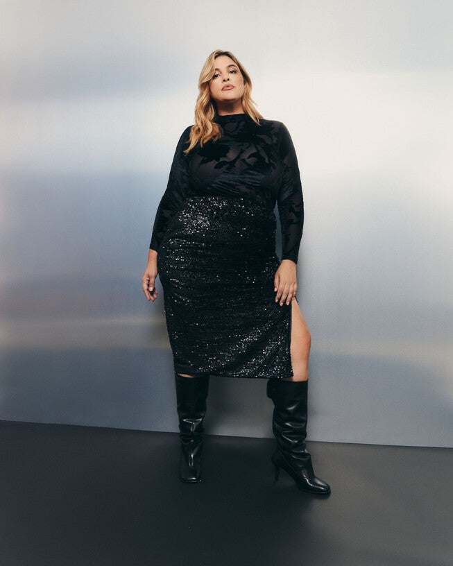 SEQUIN PENCIL SKIRT, Black / Black, hi-res image number 0