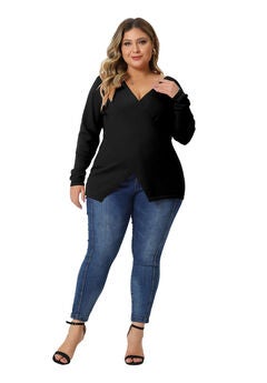 Wrap V Neck Criss Cross Long Sleeve Asymmetrical Knit Top