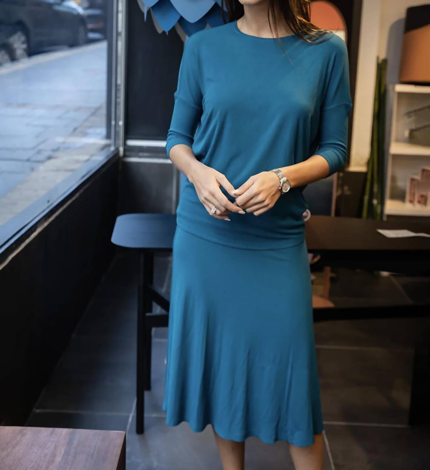 RIBBED DALIA SKIRT IN PEACOCK, Peacock / Light Blue, hi-res image number 0