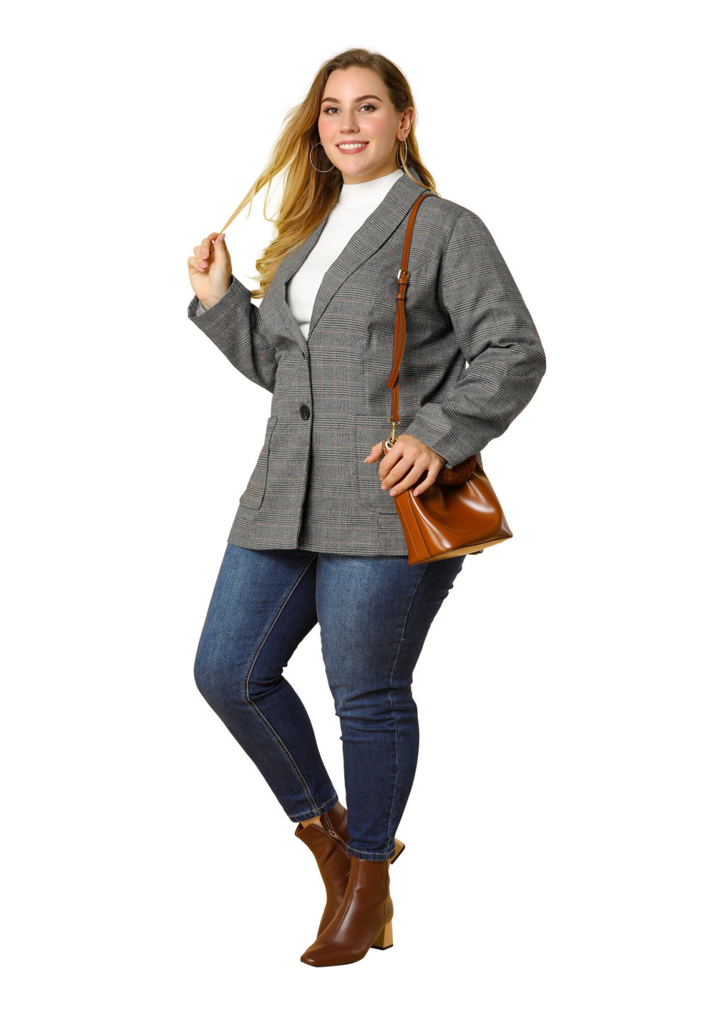 PLAID LAPEL SINGLE BREASTED BLAZER, Grey / Light Grey, hi-res image number 0