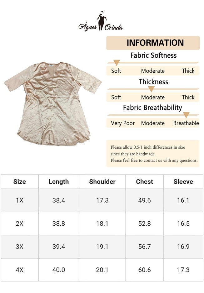 Satin Button Down 3/4 Sleeve with Pockets Nightshirt, Champagne / Gold, alternate image number 4