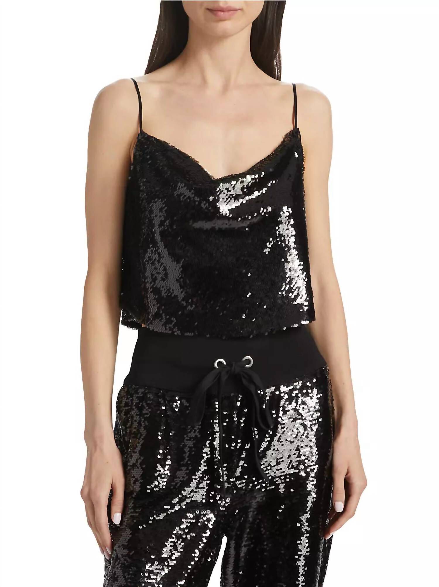 ANDRA SEQUIN CAMI TOP, Black / Black, hi-res image number 0