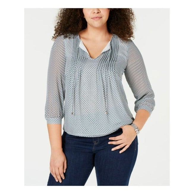 Tommy Hilfiger Women's Plus Polka Dot Tie Front Peasant Top Gray Size 3X, Gray / Charcoal Grey, hi-res image number 0