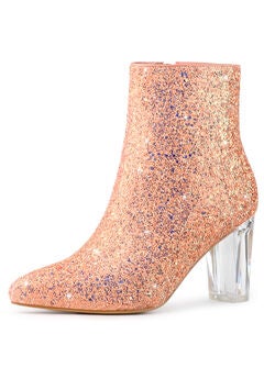 CLEAR BLOCK HEEL GLITTER PARTY BOOTS
