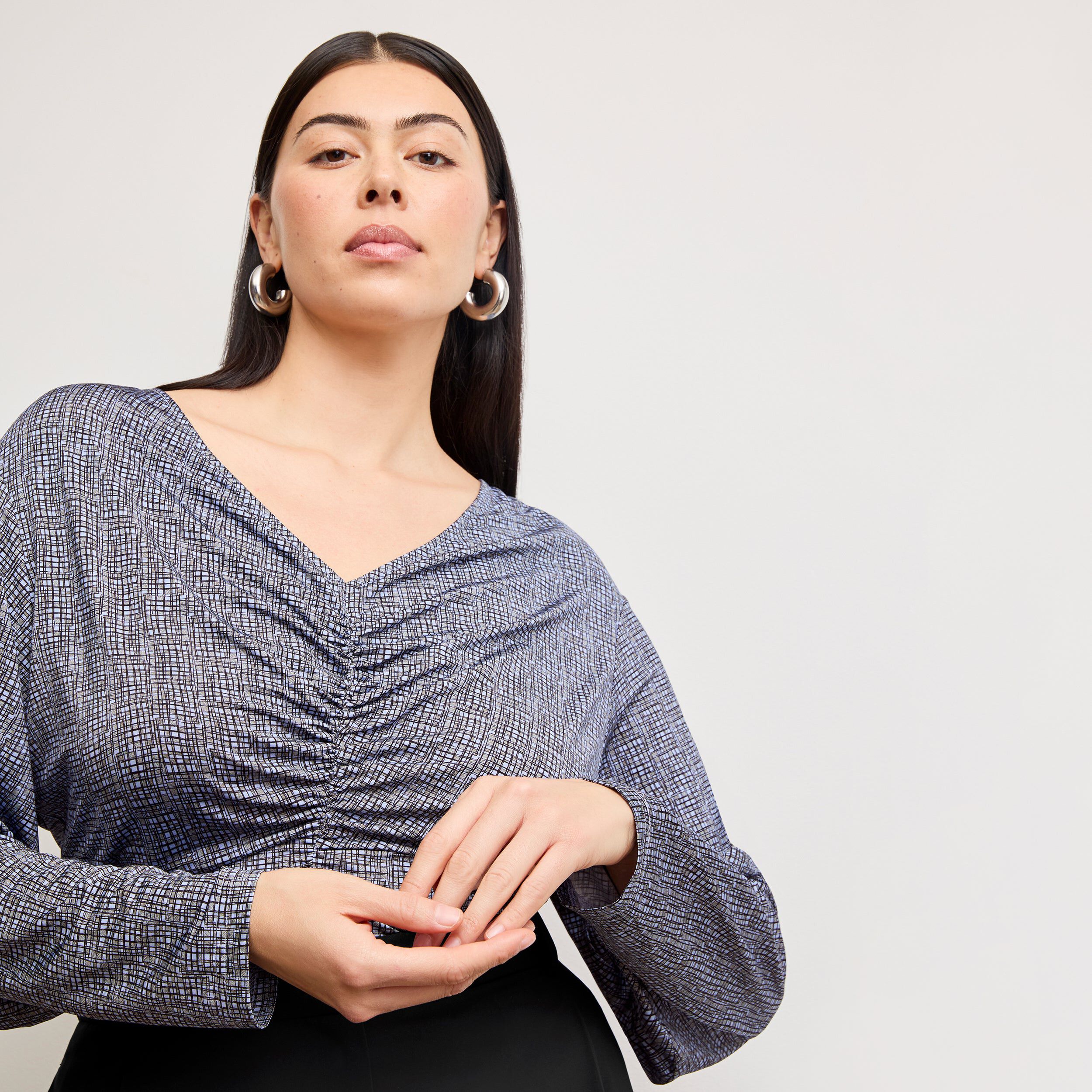 Amina Ruched Top - Printed Jersey, Blueprint Sketch / multi, alternate image number 5