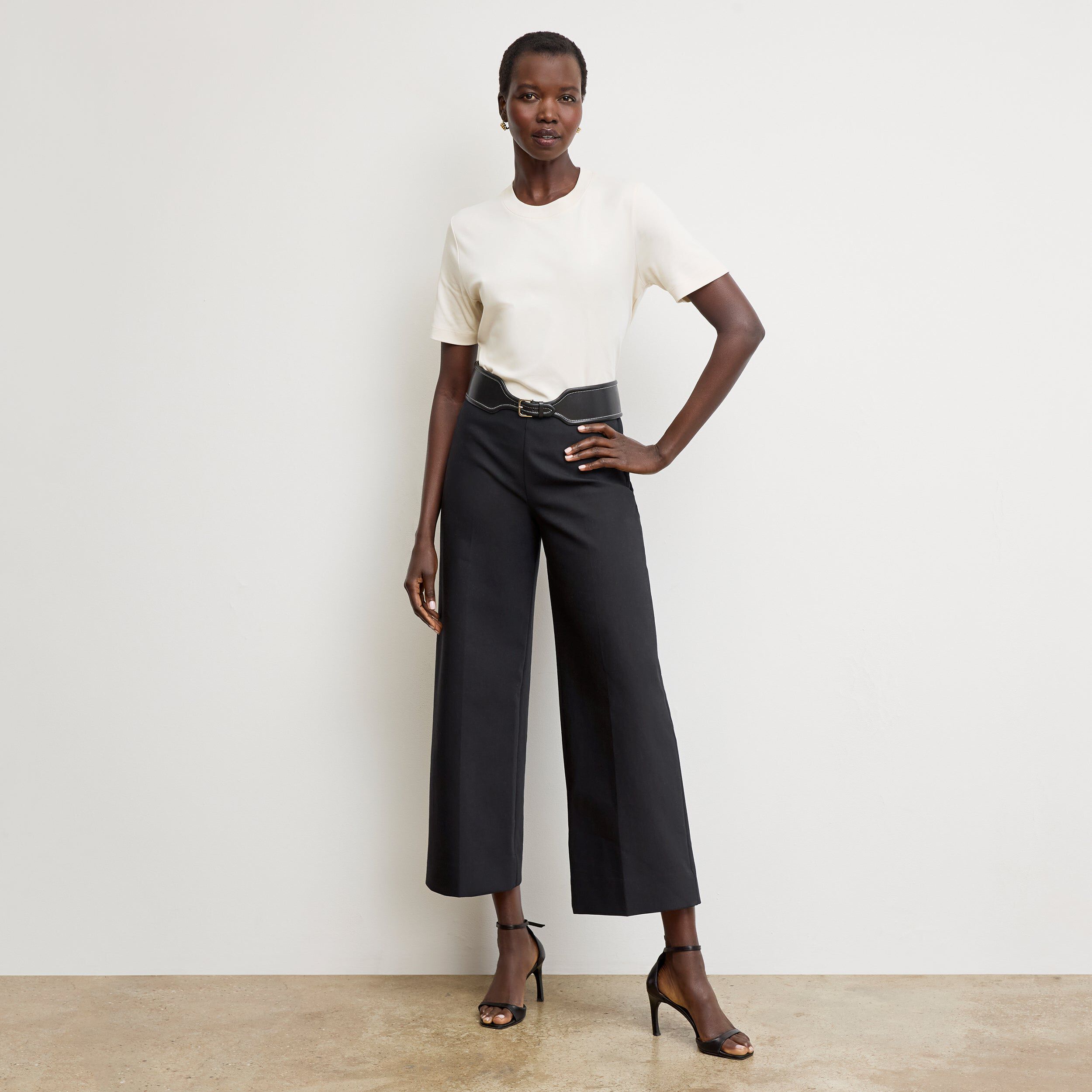 Tessa Kick Flare Trouser - Washable Wool Twill, Black / Black, alternate image number 6