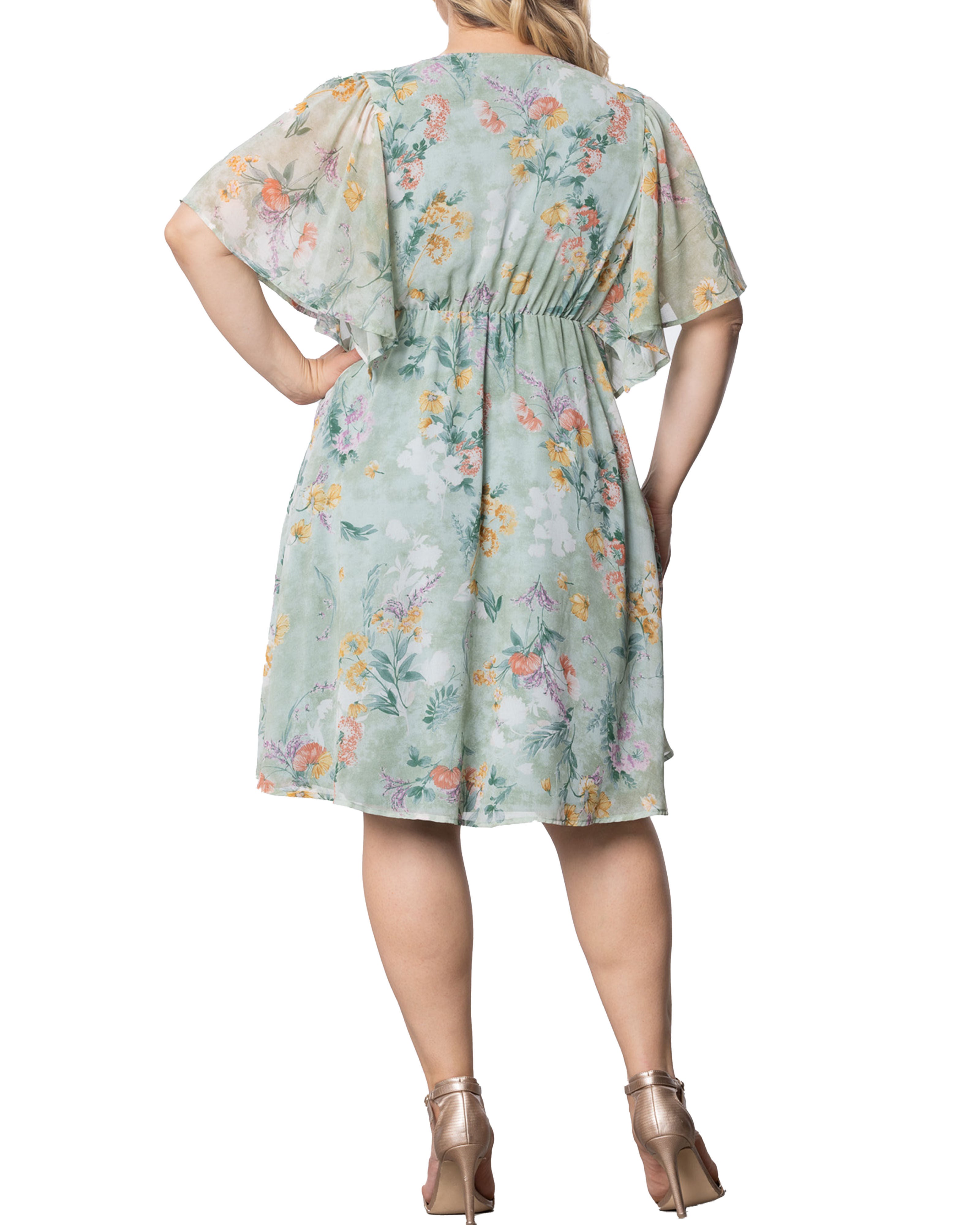 Florence Flutter Sleeve Dress, SAGE FLORAL PRINT / Sage Green, alternate image number 1