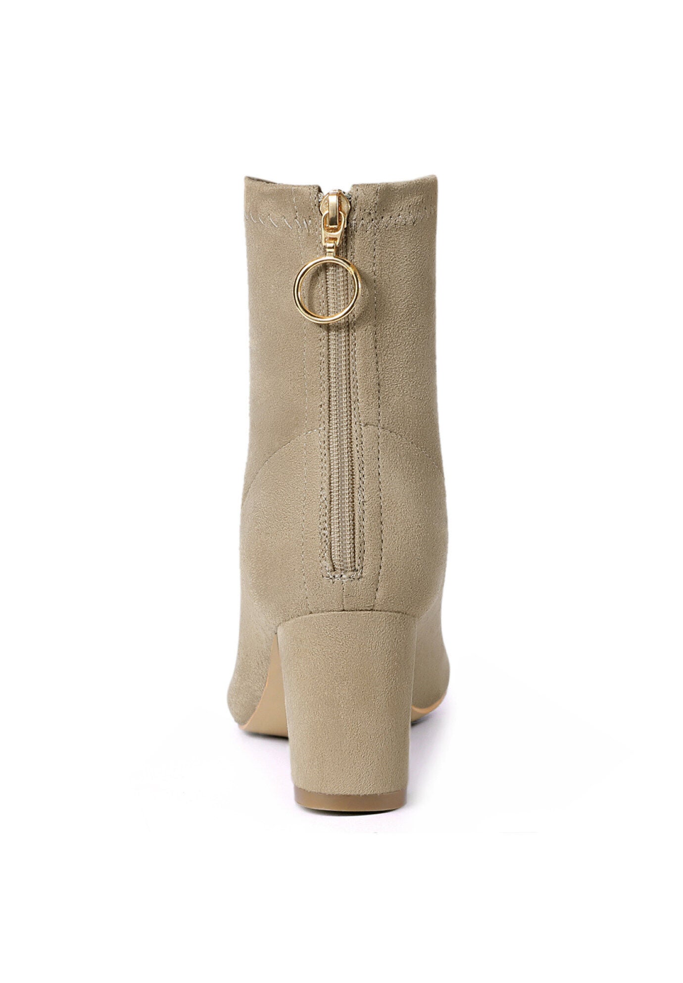 Pointed Toe Zipper Chunky Heels Ankle Boots, Beige / Beige, alternate image number 3