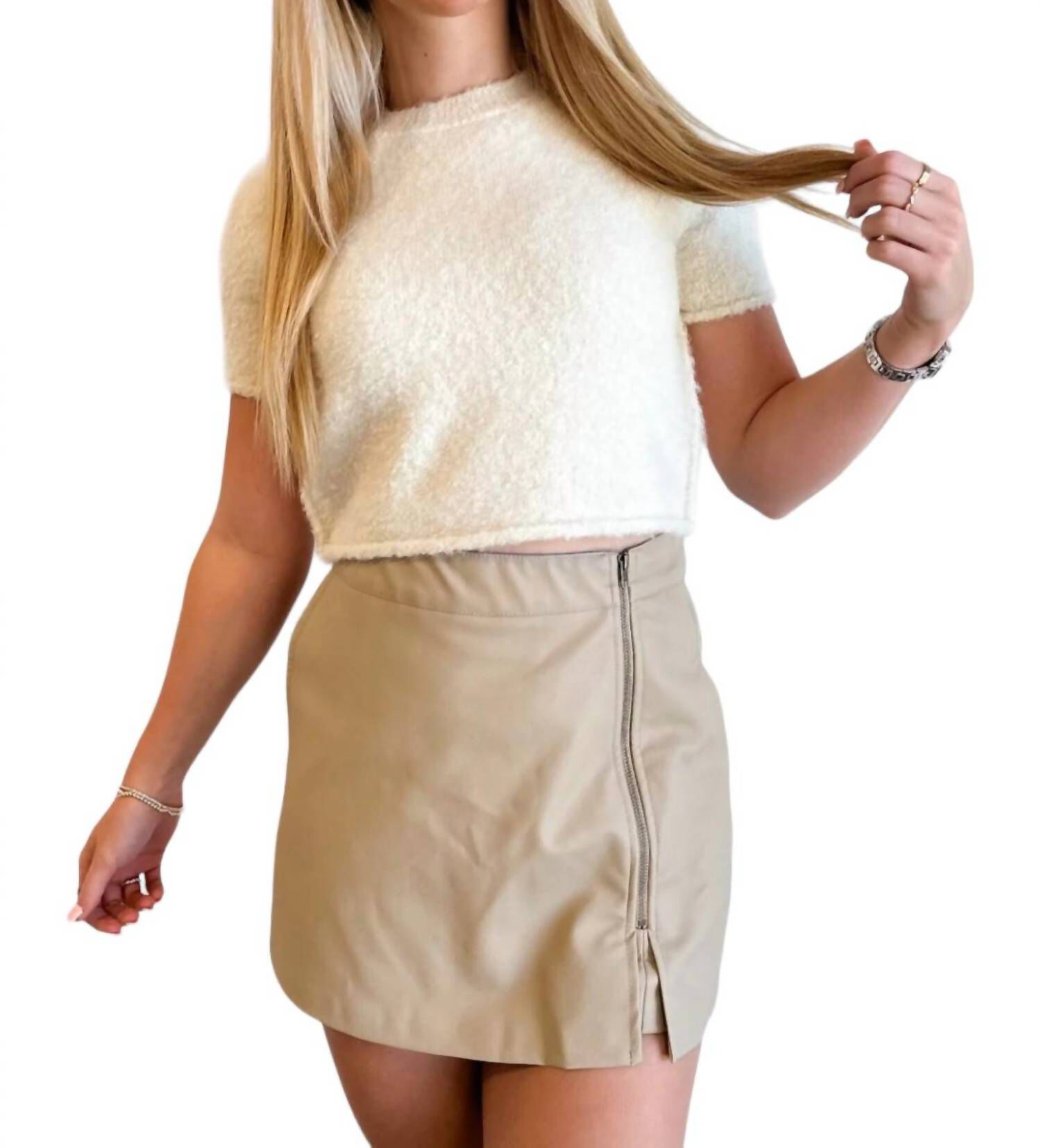 Leather Skort, Tan / Tan, hi-res image number 0