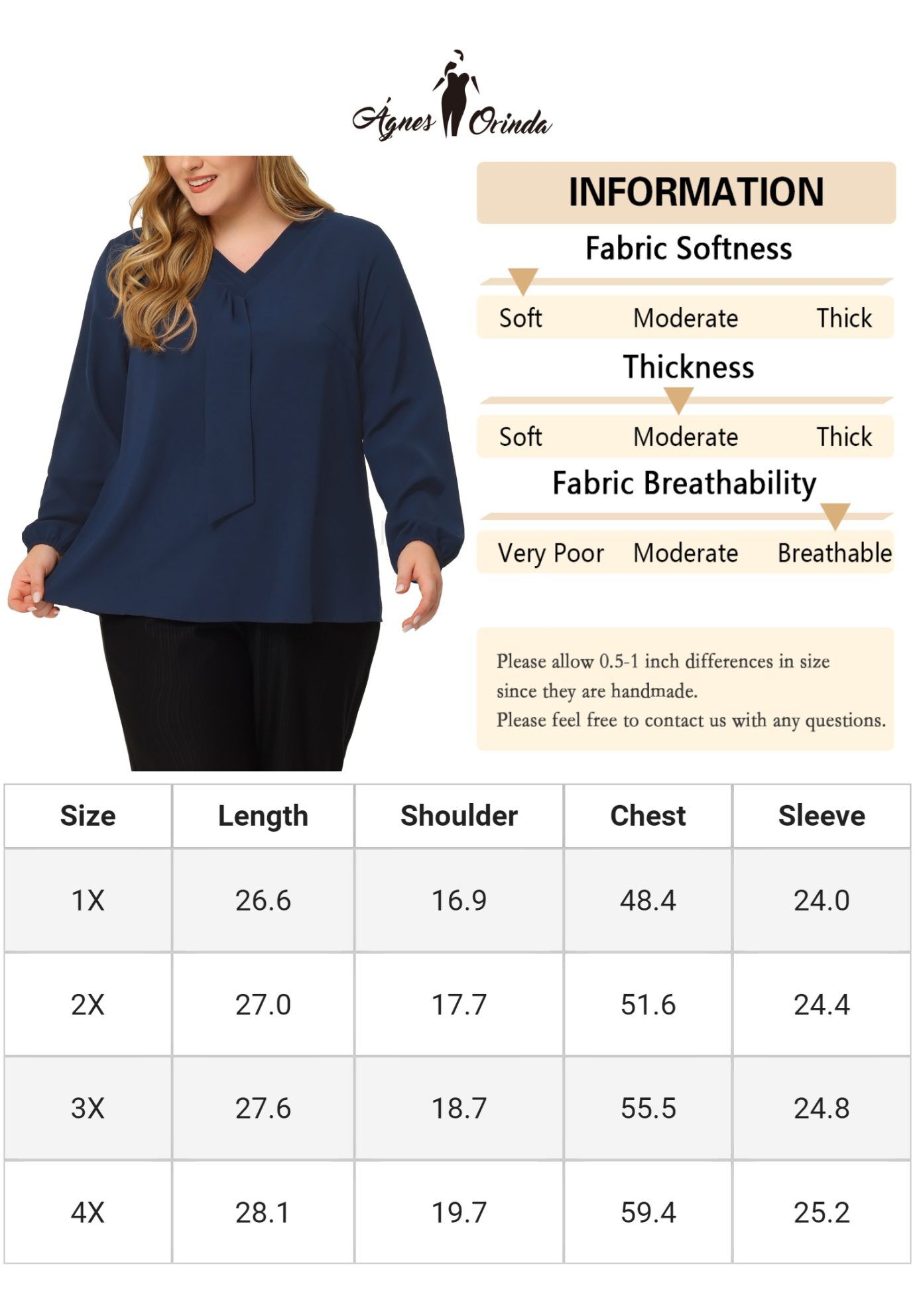 V Neck Long Sleeve Ruffle Tie Front Office Work Chiffon Blouse Top, Dark Blue / Navy, alternate image number 4