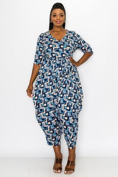 Plus Size Three Quarter Sleeve Jumpsuit