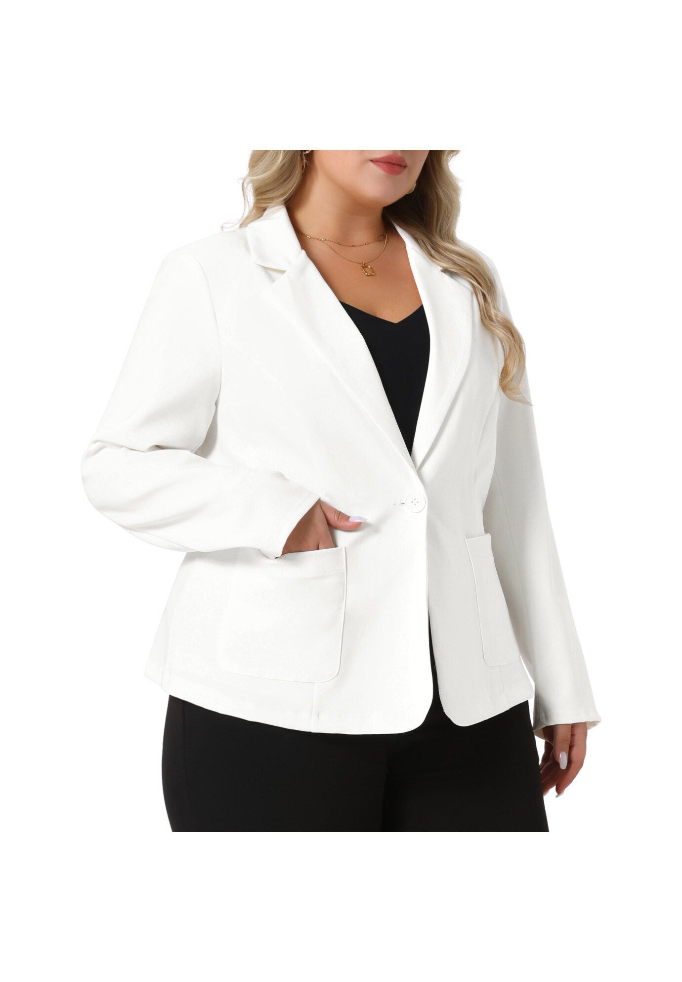 NOTCH LAPEL BUTTONS FRONT BLAZER, White / White, alternate image number 1