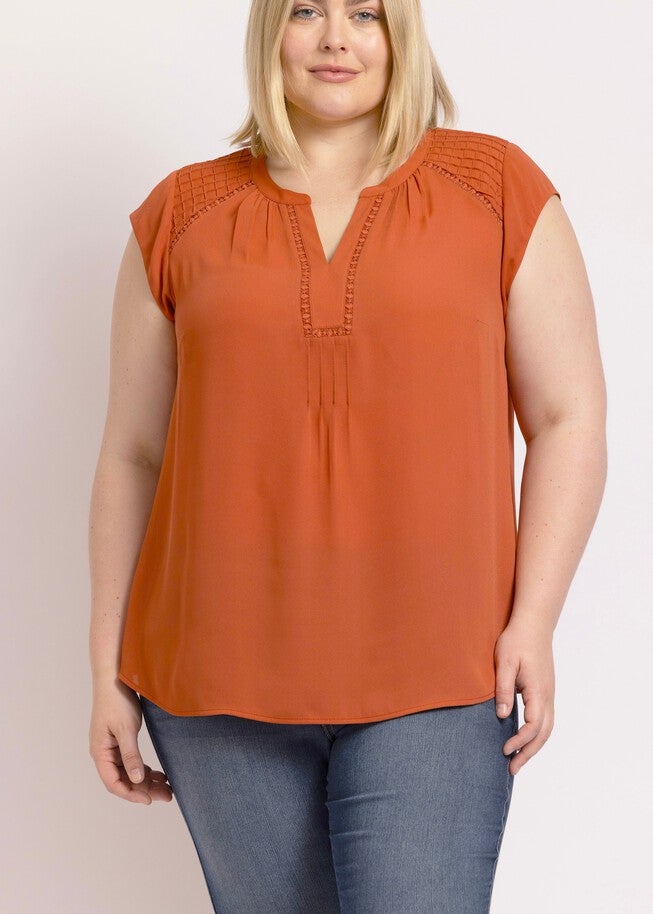 Adalee Cap Sleeve Top with Lace, CANYON / Pink, alternate image number null