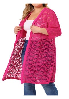 LACE CROCHET 3/4 SLEEVE COVER UP CARDIGAN