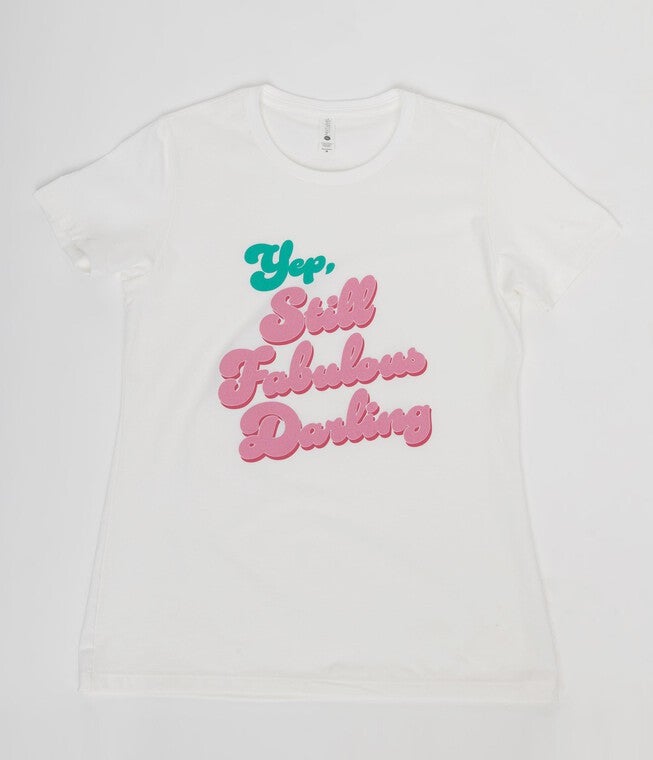 Unique Vintage Still Fabulous Looking White Fitted Womens Graphic Tee, White / White, hi-res image number null
