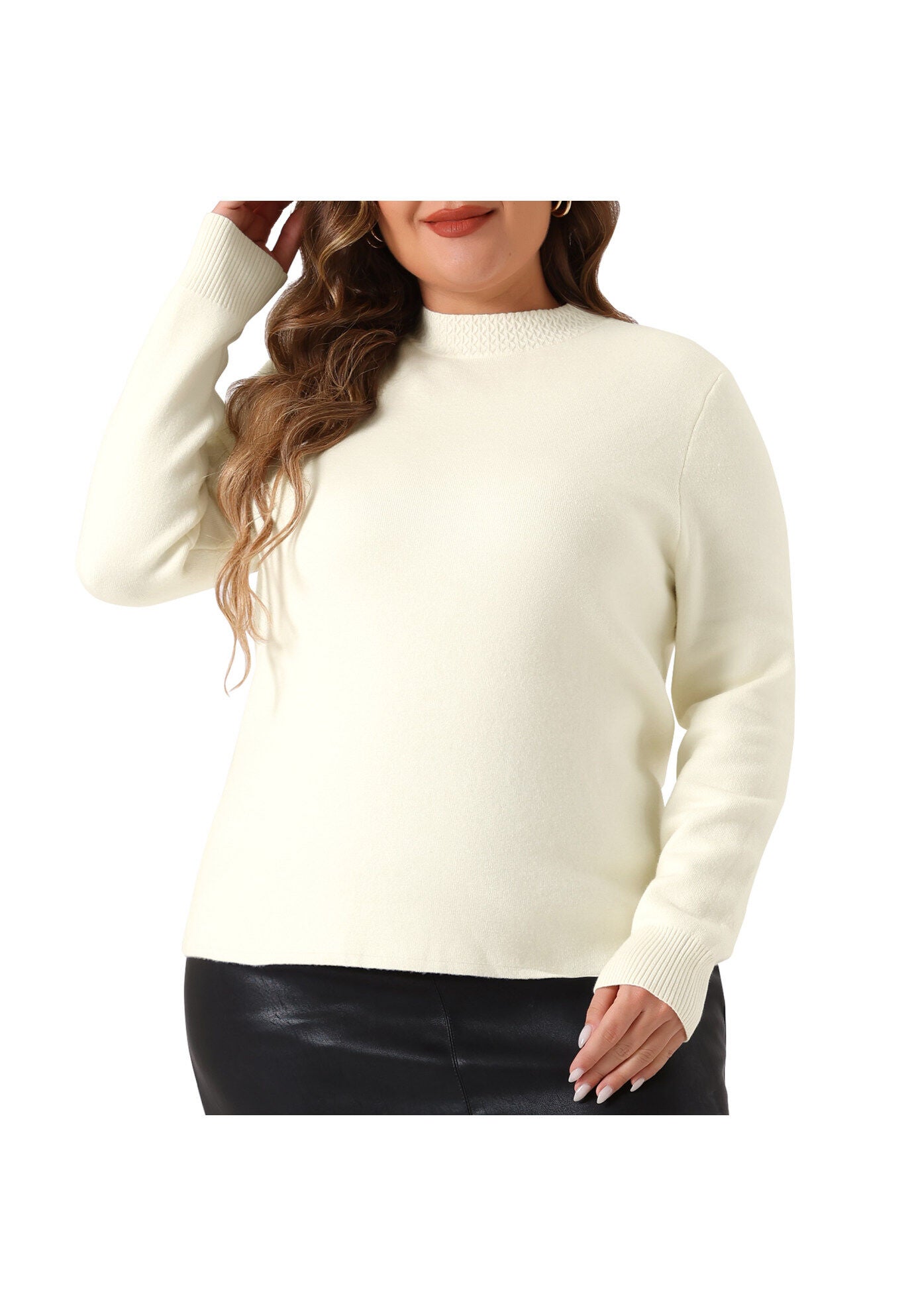 Crewneck Long Sleeve Knit Pullover Top, Beige / Beige, alternate image number 2