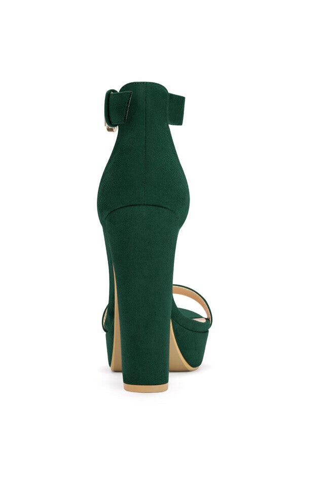 High Chunky Heels Ankle Strap Platform Sandals, Dark Green / Forest Green, alternate image number null