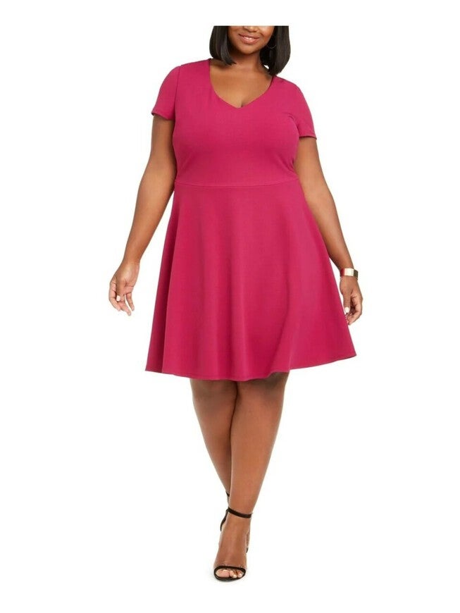 B Darlin Women's Plus Size Trendy Bow-Back Skater Dress Purple Size 20W, Purple / Purple, hi-res image number 0