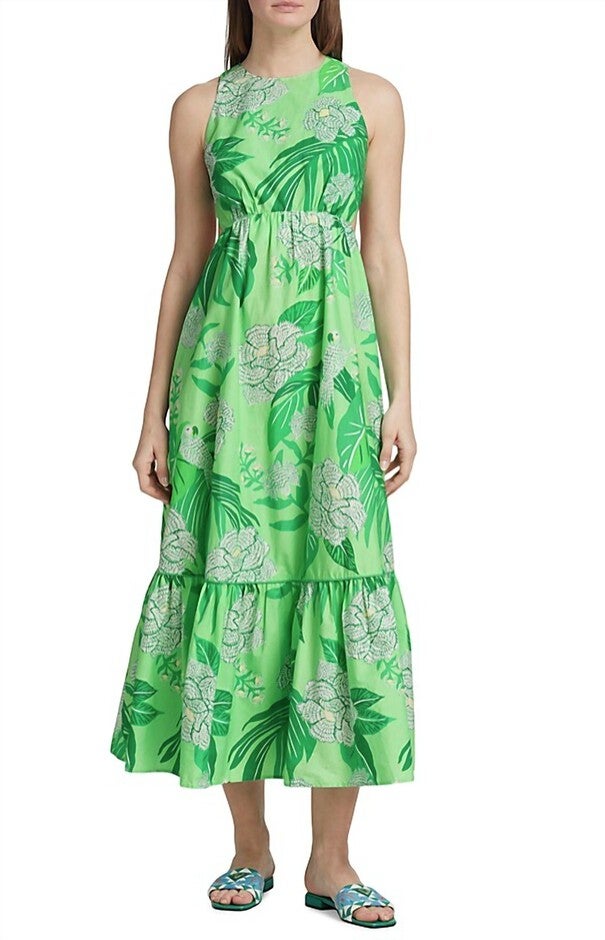 DEWDROP FLORAL MIDI DRESS IN GREEN, Green / Light Green, hi-res image number 0