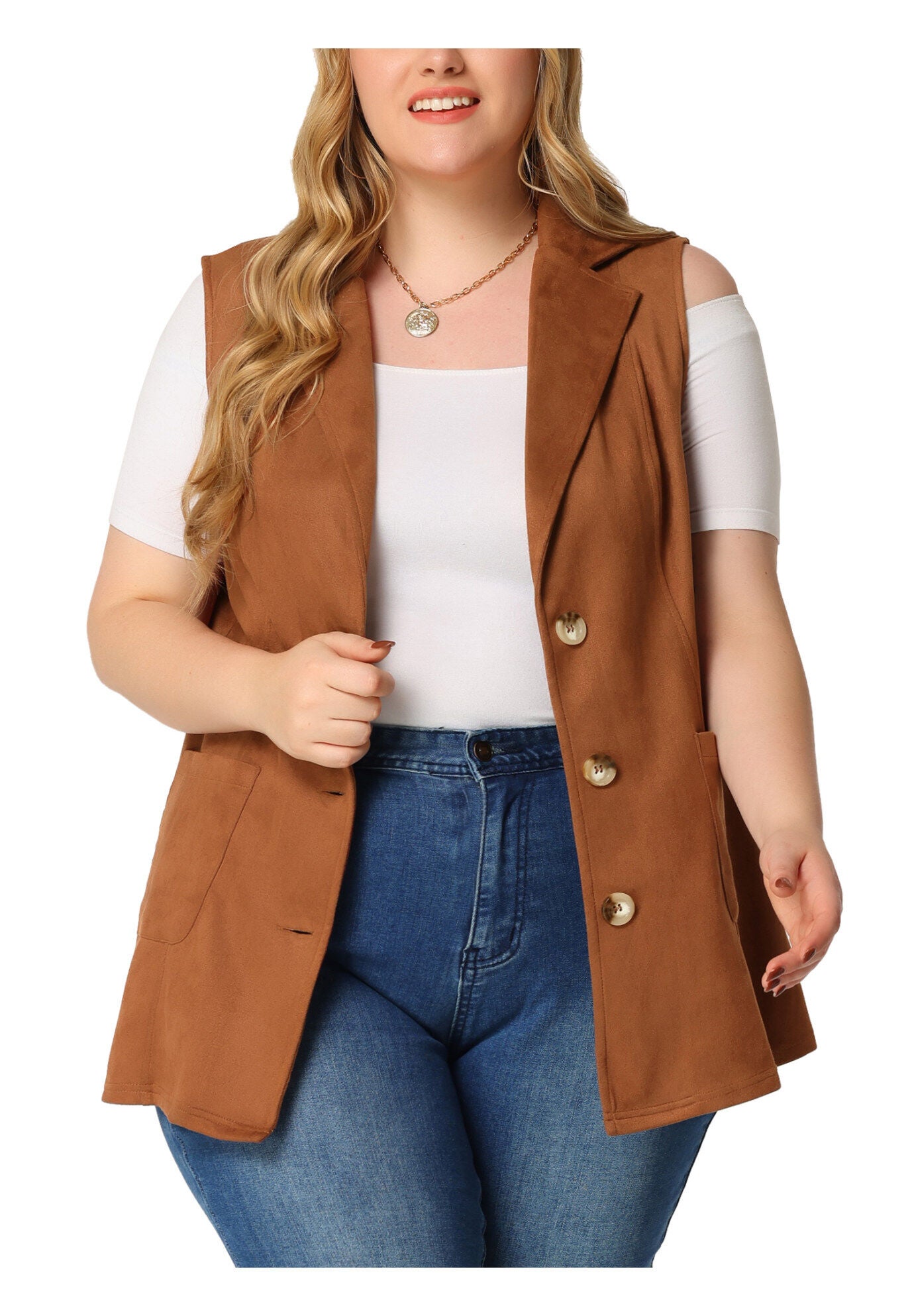 Lapel Suede Utility Vest, Dark Brown / Brown, alternate image number 1