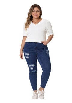 DEEP V NECK SHORT SLEEVE T-SHIRT CASUAL TEE TOP