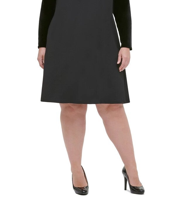 Tommy Hilfiger Women's Plus Size Velvet-Sleeve A-Line Dress Black Size 16W, Black / Black, alternate image number null