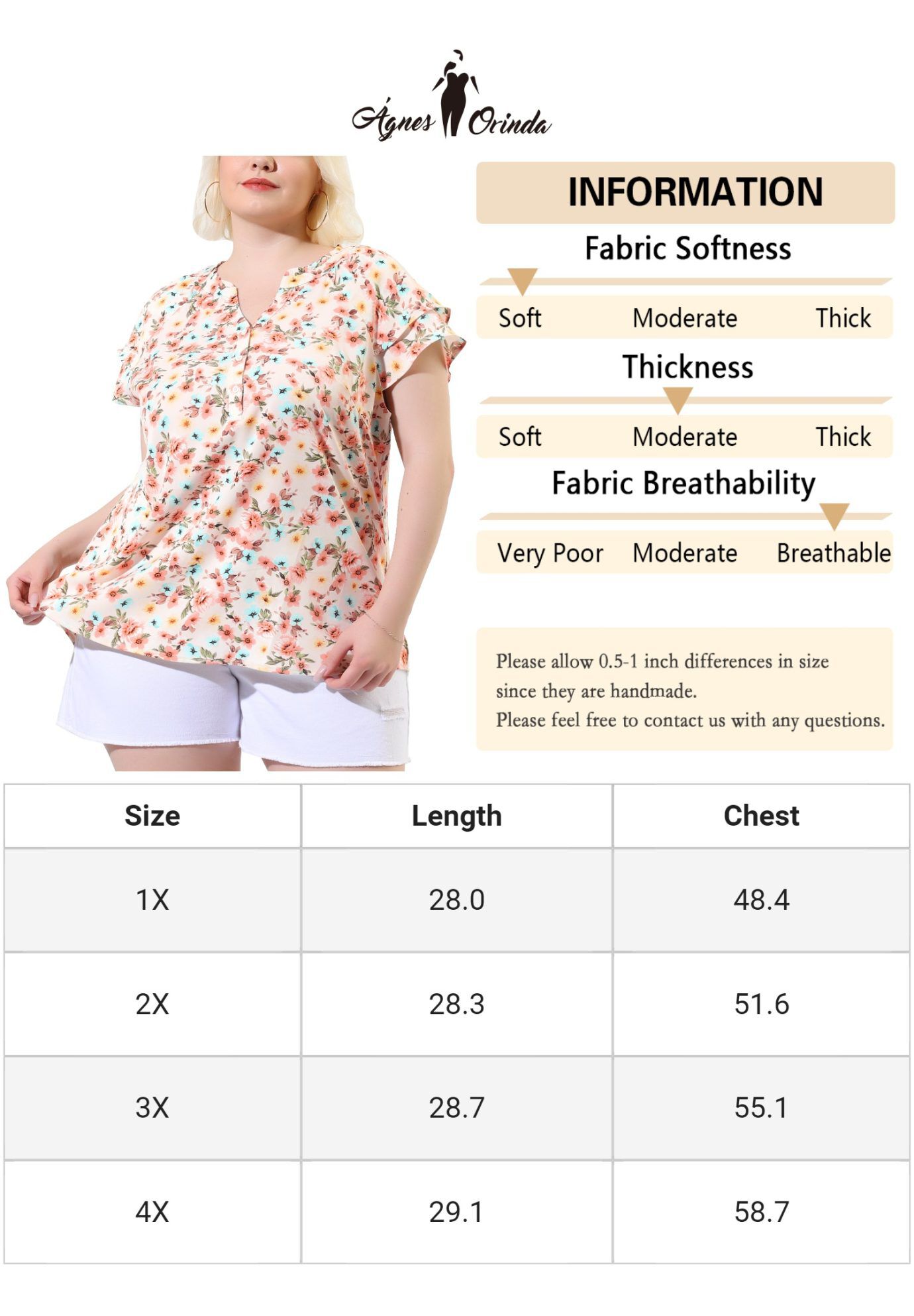 Floral Ruffle Trim V Neck Layered Sleeve Blouse, Pink / Pink, alternate image number 4