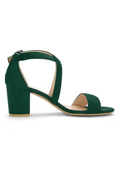 Open Toe Cross Strap Mid Block Heel Sandals