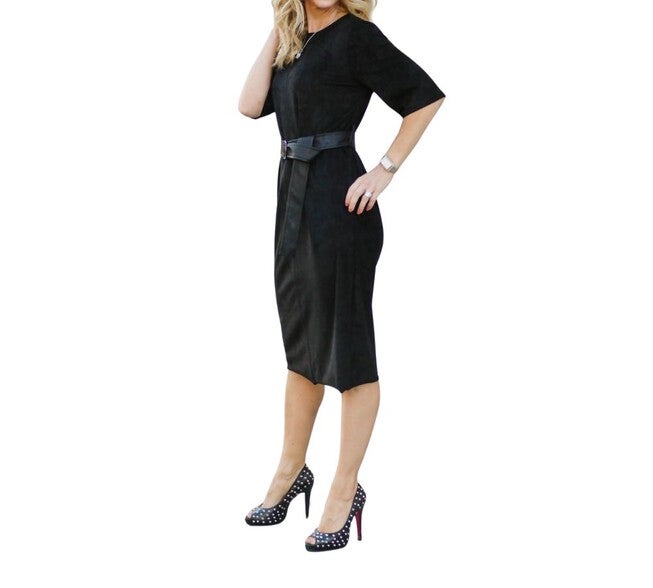 THE TRISTEN FAUX SUEDE DRESS IN BLACK, Black / Black, alternate image number null