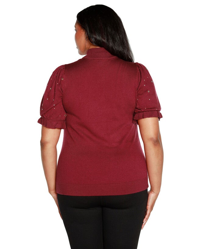 Embellished Puff-Sleeve Sweater, , alternate image number null
