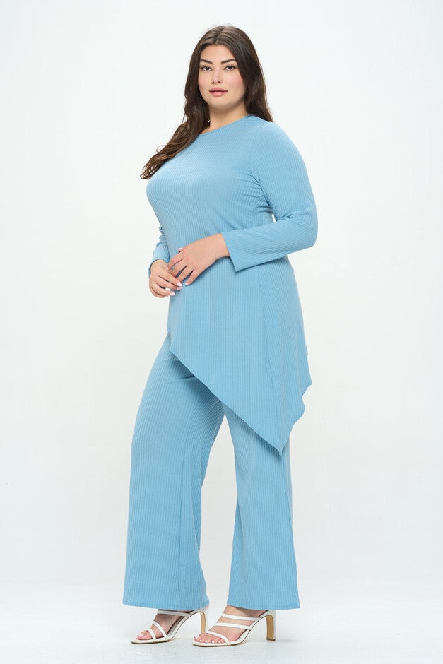ASYMMETRICAL RIB LOUNGEWEAR SET, Denim / Light Blue, alternate image number 1