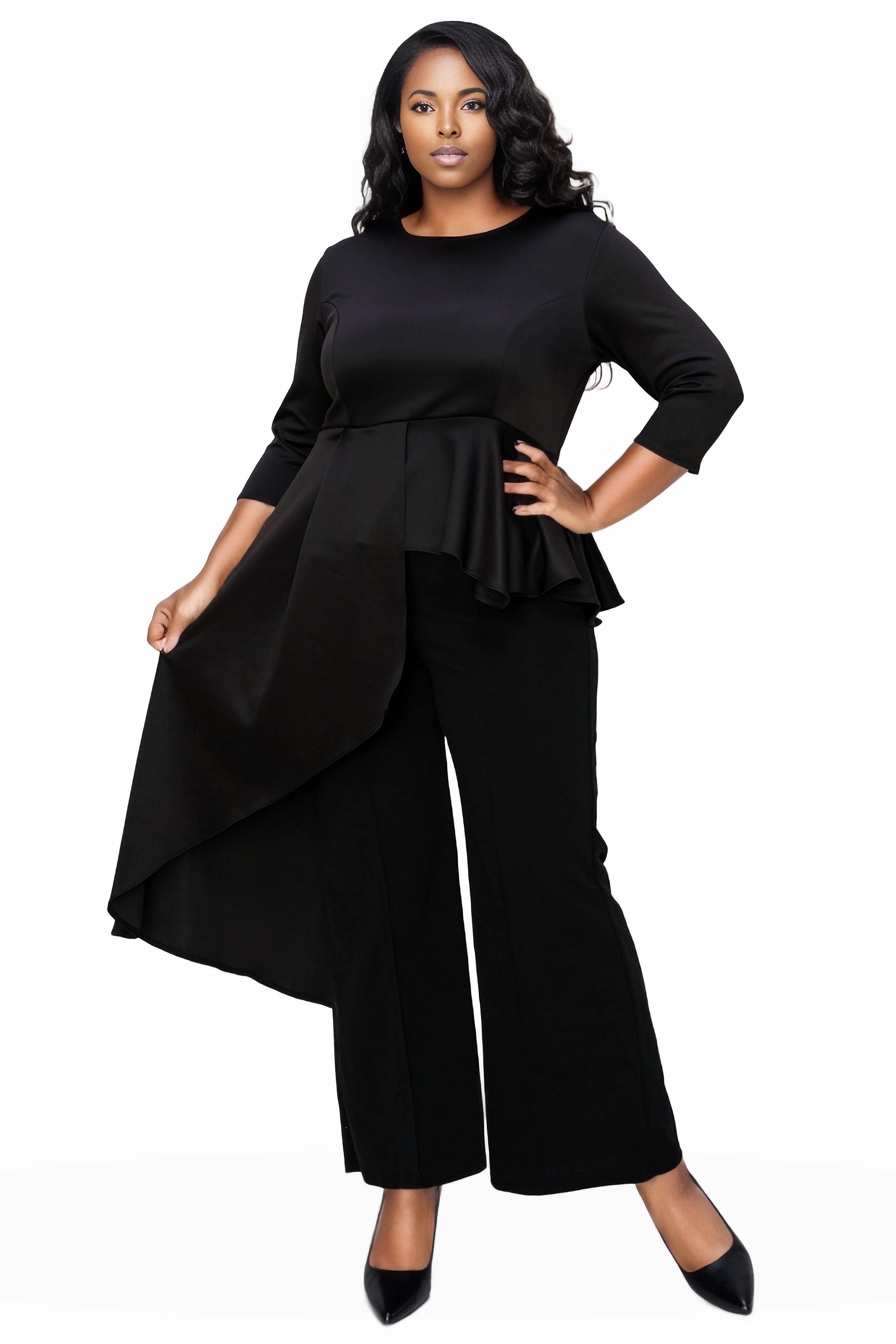Sanctuary Asymmetrical Peplum Top, Black / Black, hi-res image number 0