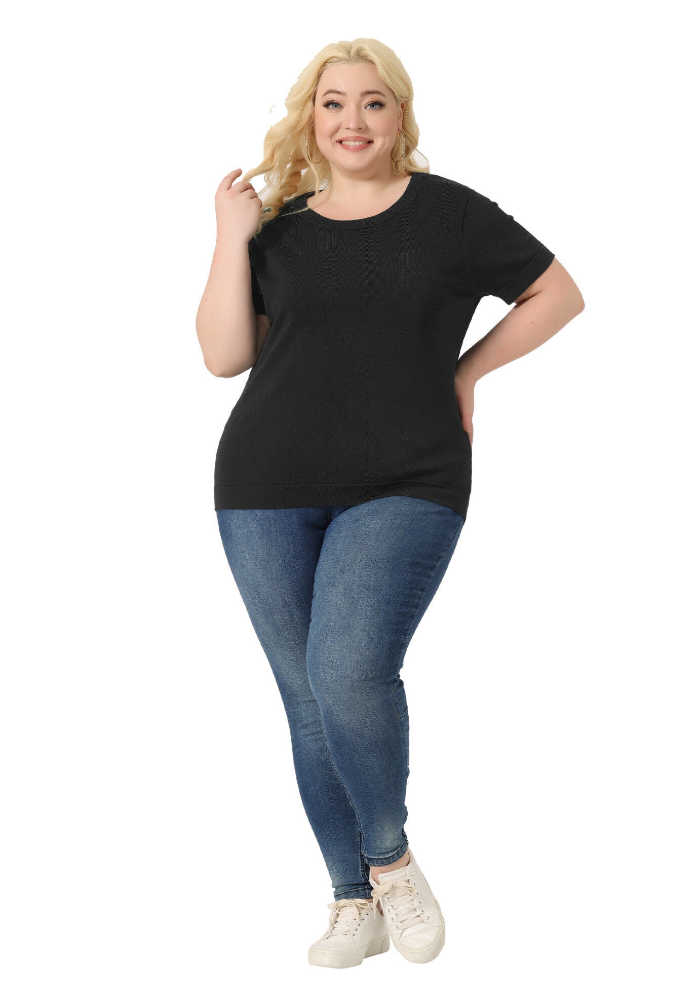 Short Sleeves Pullover Sweater Top, Black / Black, hi-res image number 0