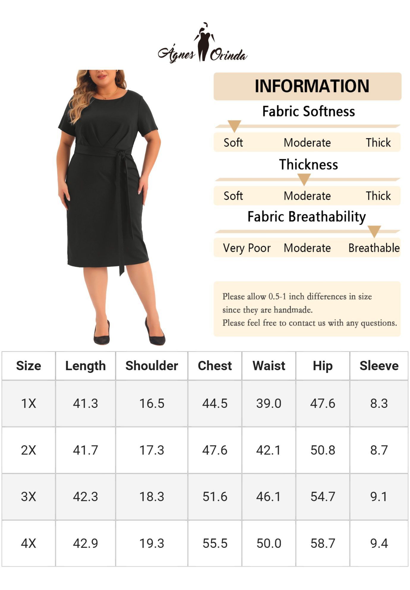 Round Neck Short Sleeve Belted Knot Tie Midi Dress, Black / Black, alternate image number 4