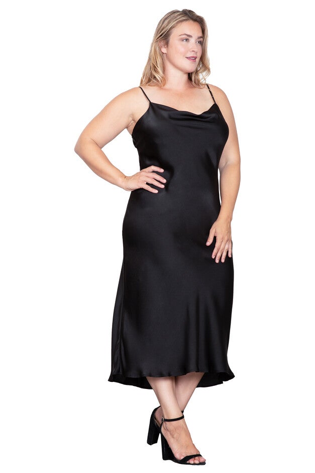 Cowl Neck Midi Tank Dress, Balck / Black, alternate image number 2