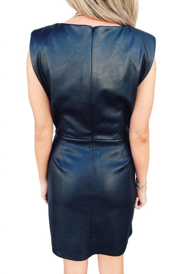 PAT FAUX LEATHER MINI DRESS IN BLACK, , alternate image number null