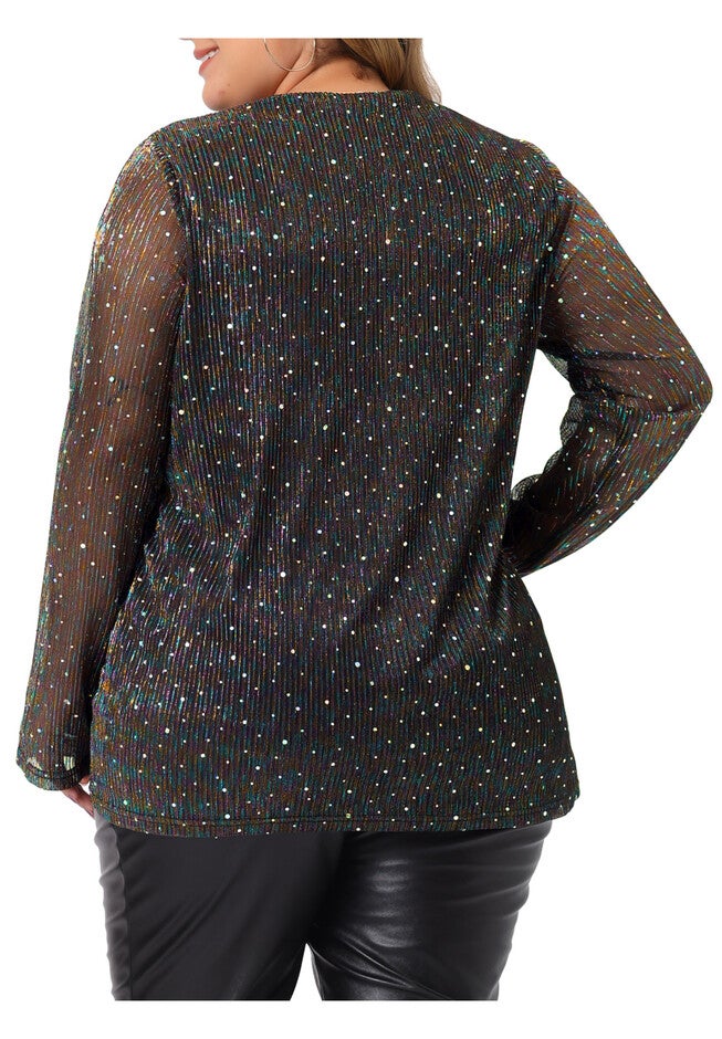 LONG SLEEVE GLITTER SPARKLE TOP, Black / Black, alternate image number 3