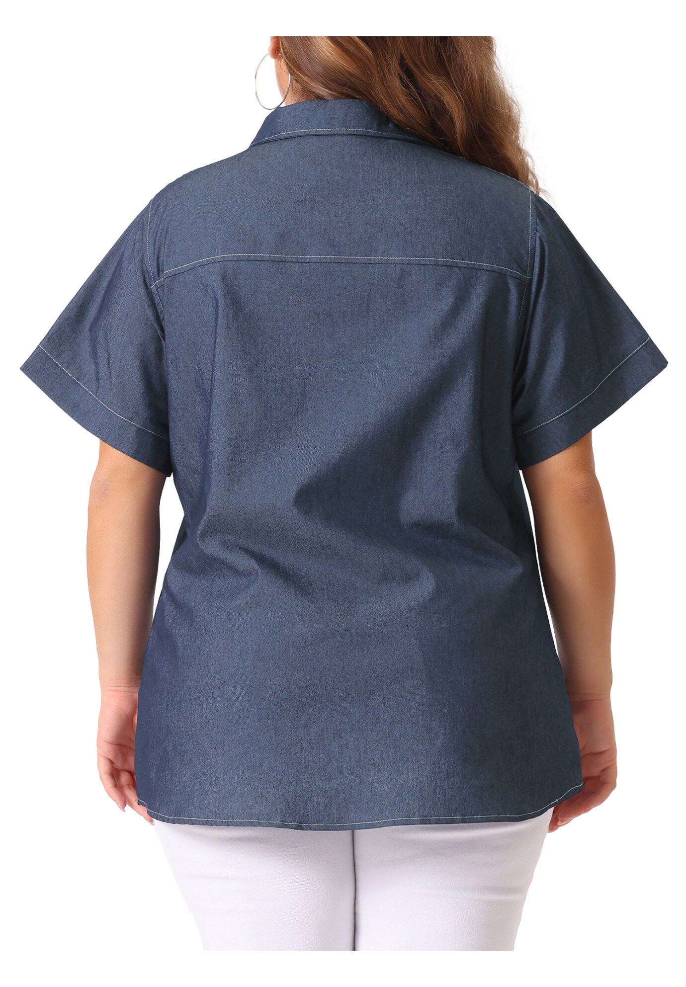 Workwear Short Sleeve Button Down Chambray Shirt, Black Blue / Chambray Denim Medium, alternate image number 3