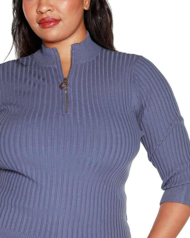RIBBED QUARTER-ZIP SWEATER, Indigo Coast / Azure Blue, alternate image number 1