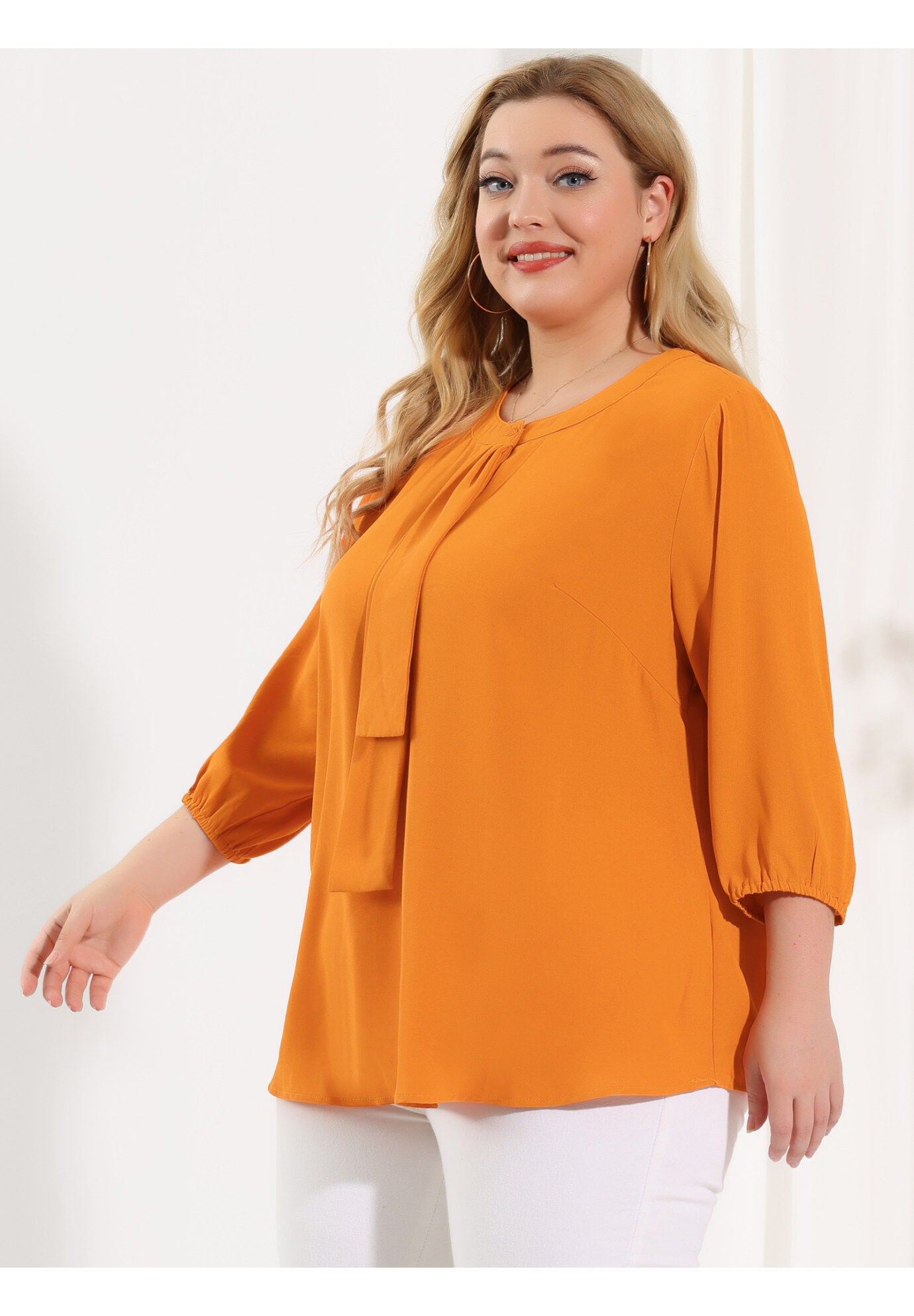 Work Round Neck Ruffle Chiffon Blouse Top, Orange / Orange, alternate image number 1