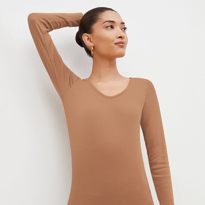 Marcia Layering T-Shirt - Ribbed Pima Cotton, Camel / Brown, alternate image number 3