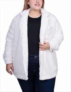 Long Sleeve Button Front Sherpa Jacket