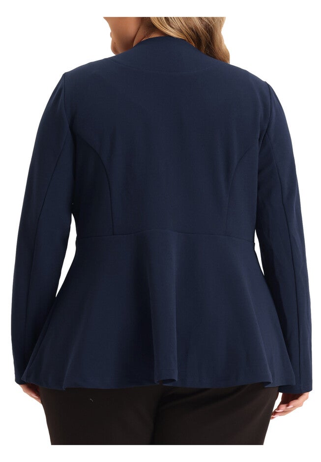 WORK OFFICE DOUBLE NOTCH LAPEL PEPLUM BLAZER, Navy Blue / Navy, alternate image number 3