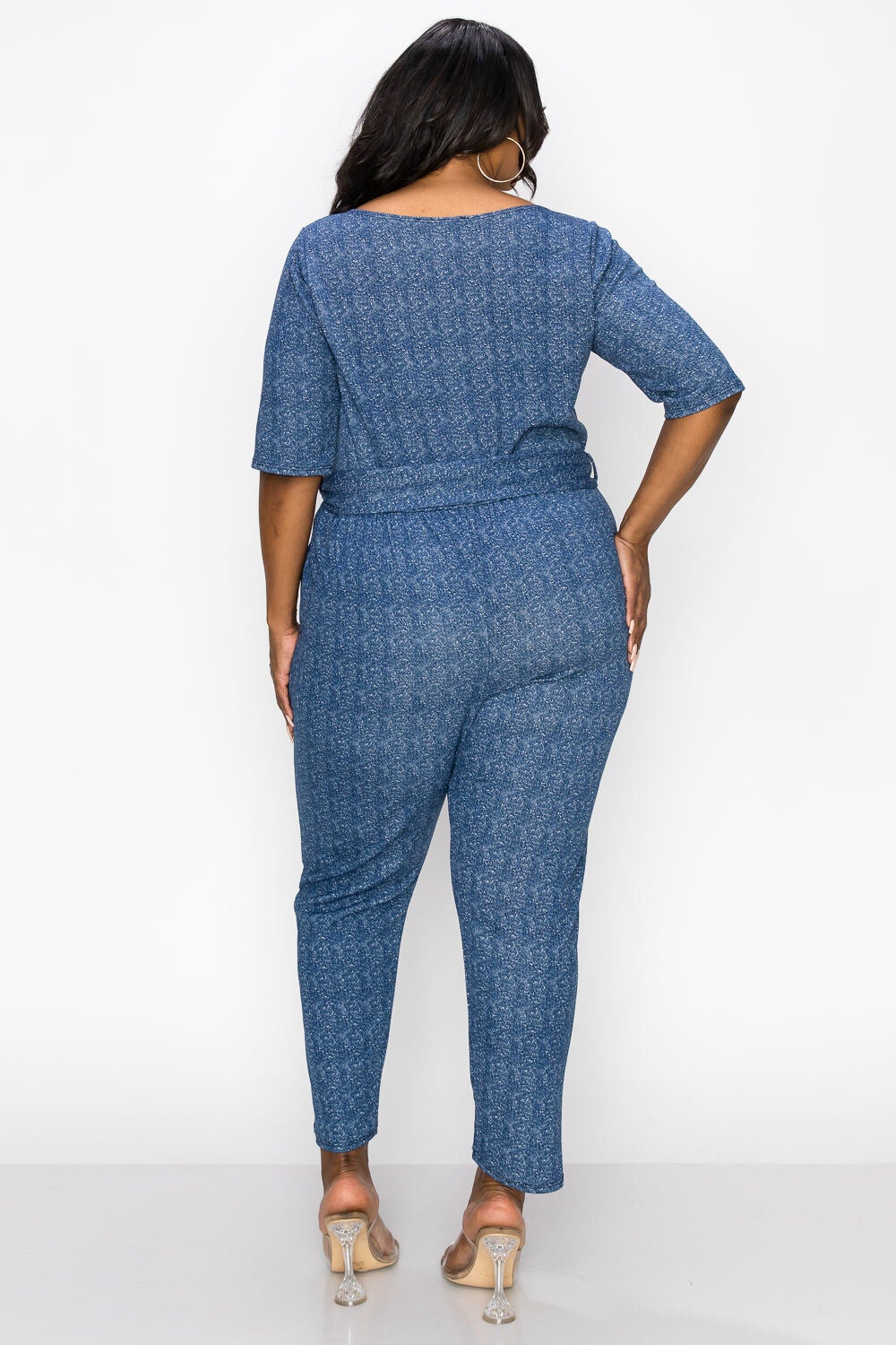 WRAP DENIM JUMPSUIT, Navy Blue / Navy, alternate image number 2
