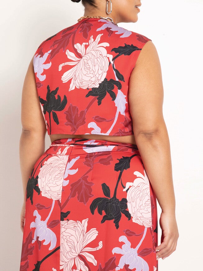 Ciara Knot Detail Blouse, Fine Line Floral / Red, alternate image number 1