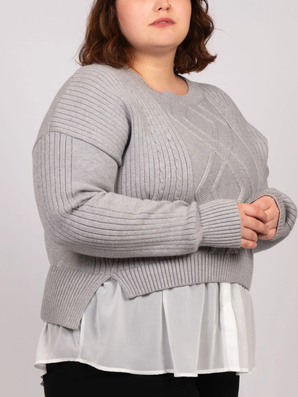 Ophelia Faux Layered Knit Sweater Shirt Effect, , alternate image number 7