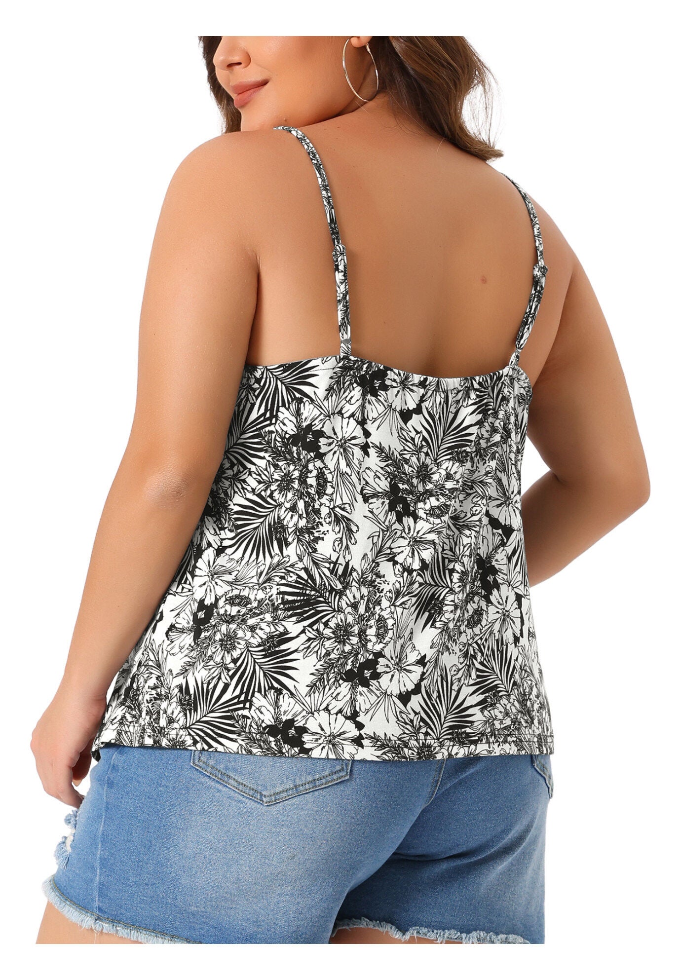 Boho Floral Loose Cami Spaghetti Strap Tunic, Black / Black, alternate image number 3