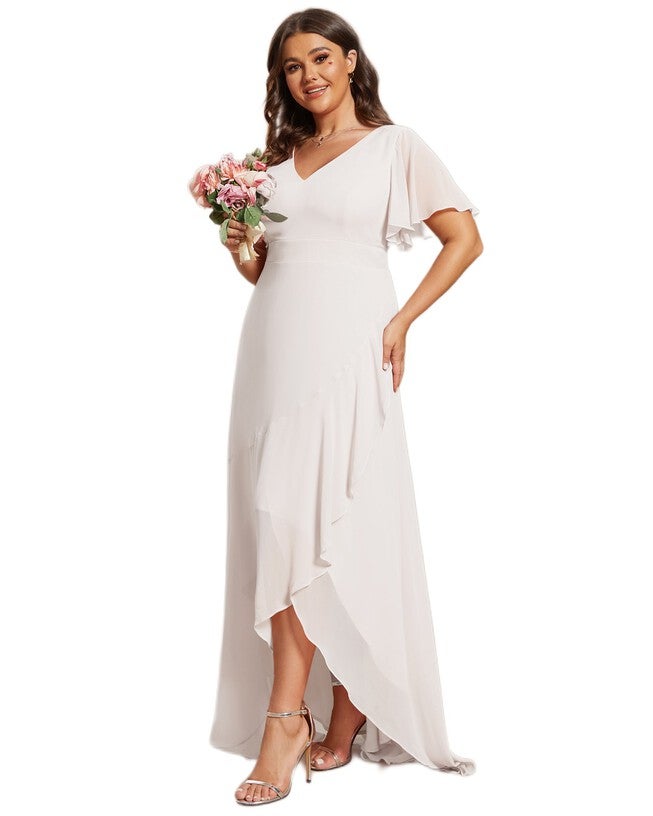 Charming Chiffon Bridesmaid Dress with Lotus Leaf Hemline, White / White, alternate image number null