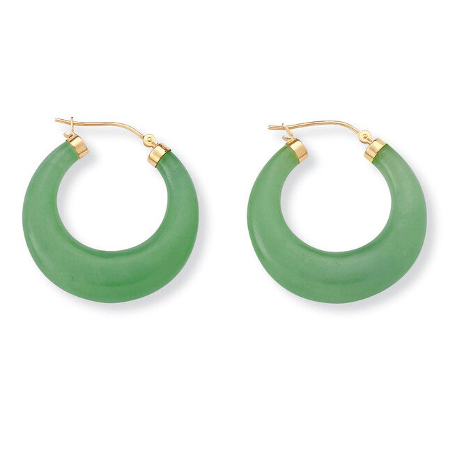 Green Jade Hoop Earrings in Gold-Plated Sterling Silver, Green / Hunter Green, hi-res image number 0