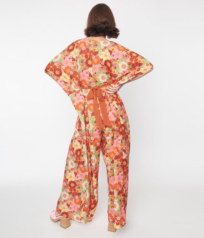 Unique Vintage Orange Flower Bunch Caftan Jumpsuit, , alternate image number null